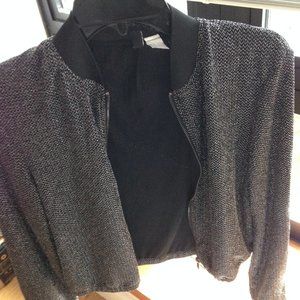 Stretchy and Shimmery Full Zip Garter Crop Cardigan, 2 or Small - Med